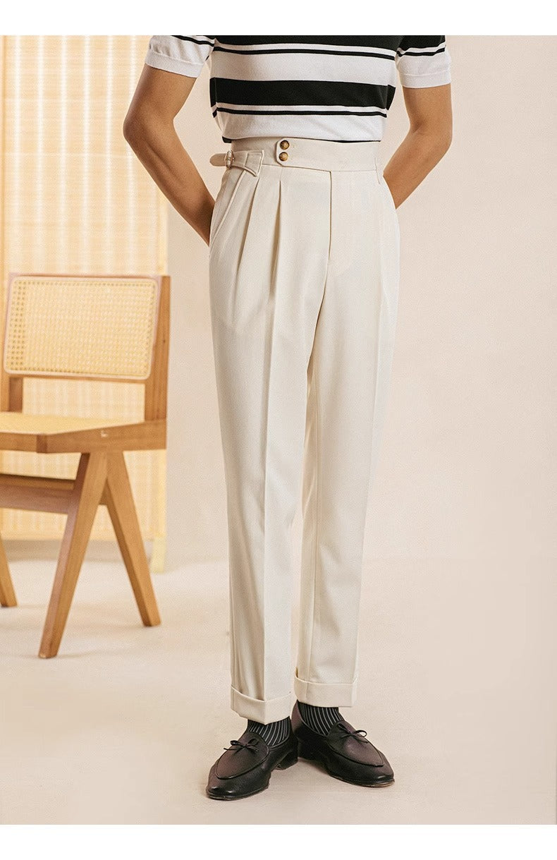 Men’s High-Waisted Cropped Pleated Dress Pants