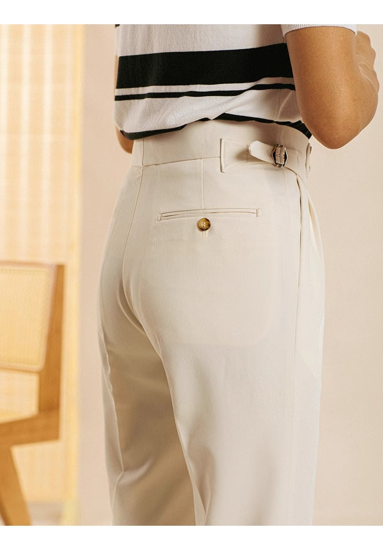 Men’s High-Waisted Cropped Pleated Dress Pants