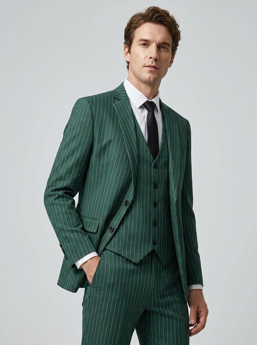 Men’s Striped 3 Piece Suit – Slim Fit Wedding & Business Formal Suit Set