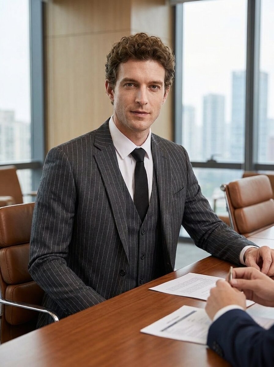 Men’s Striped Suit 3 Piece Set – Professional Office & Meeting Suit