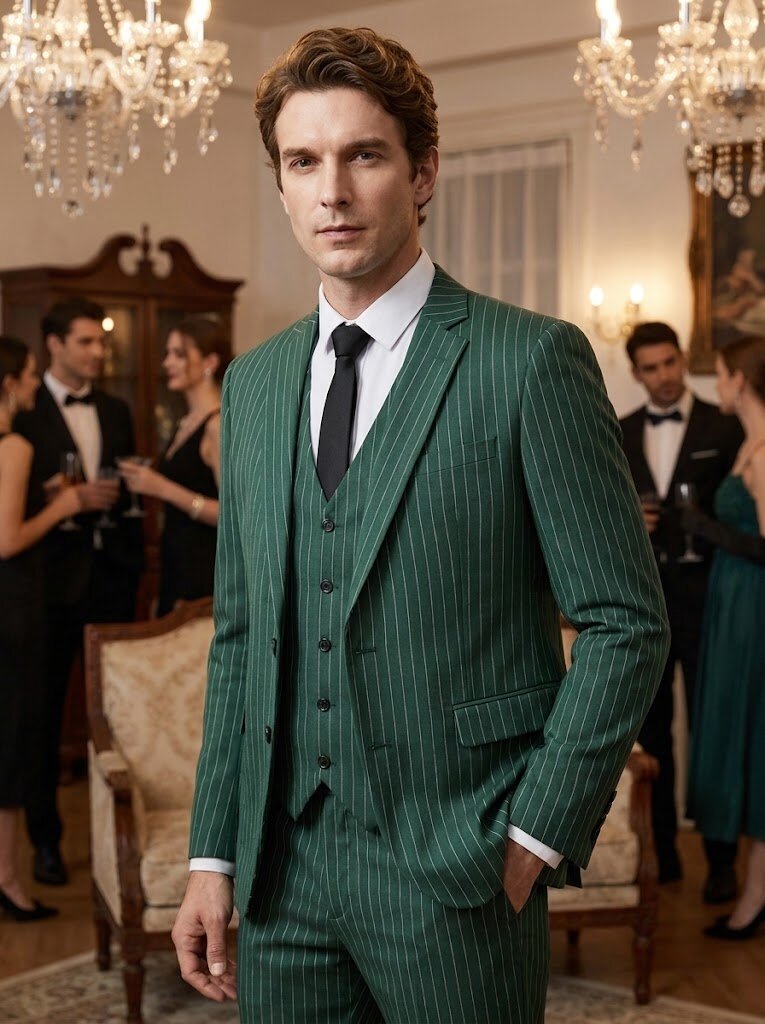 Men’s Pinstripe 3 Piece Suit Set – Classic Wedding, Groom & Office Suit