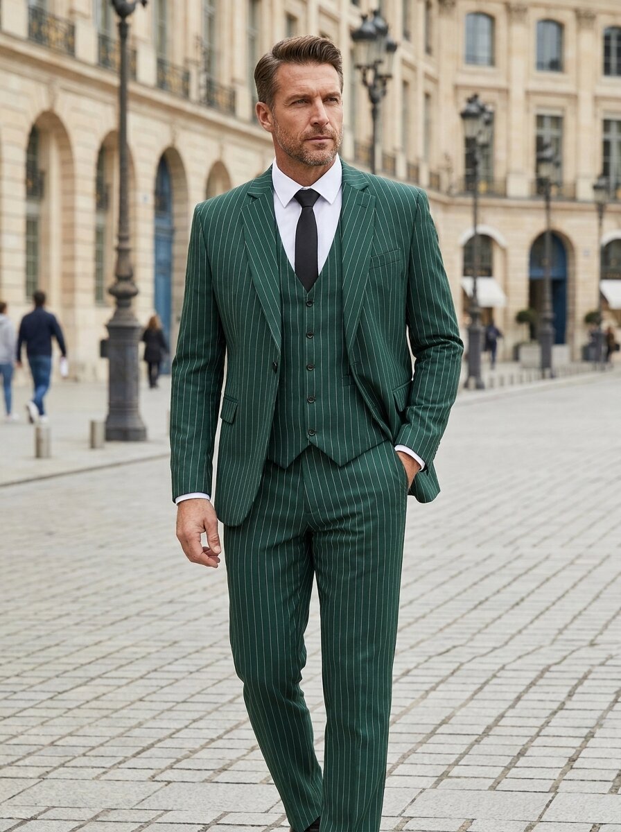 Men’s Pinstripe 3 Piece Suit Set – Classic Wedding, Groom & Office Suit