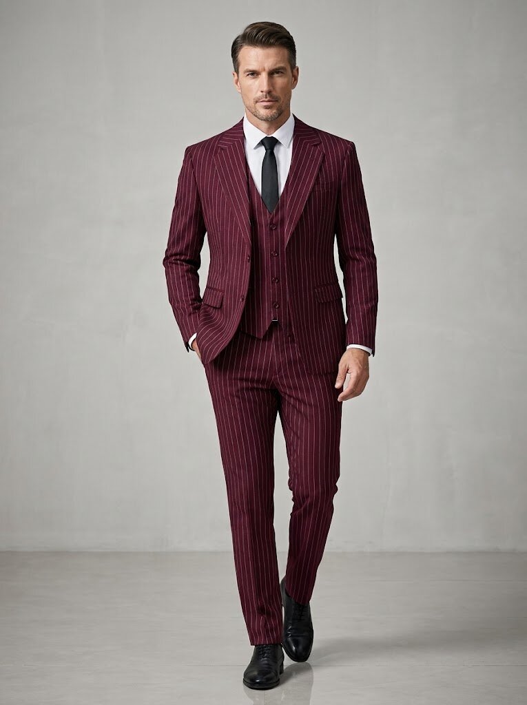 Men’s Pinstripe 3 Piece Suit Set – Classic Wedding, Groom & Office Suit
