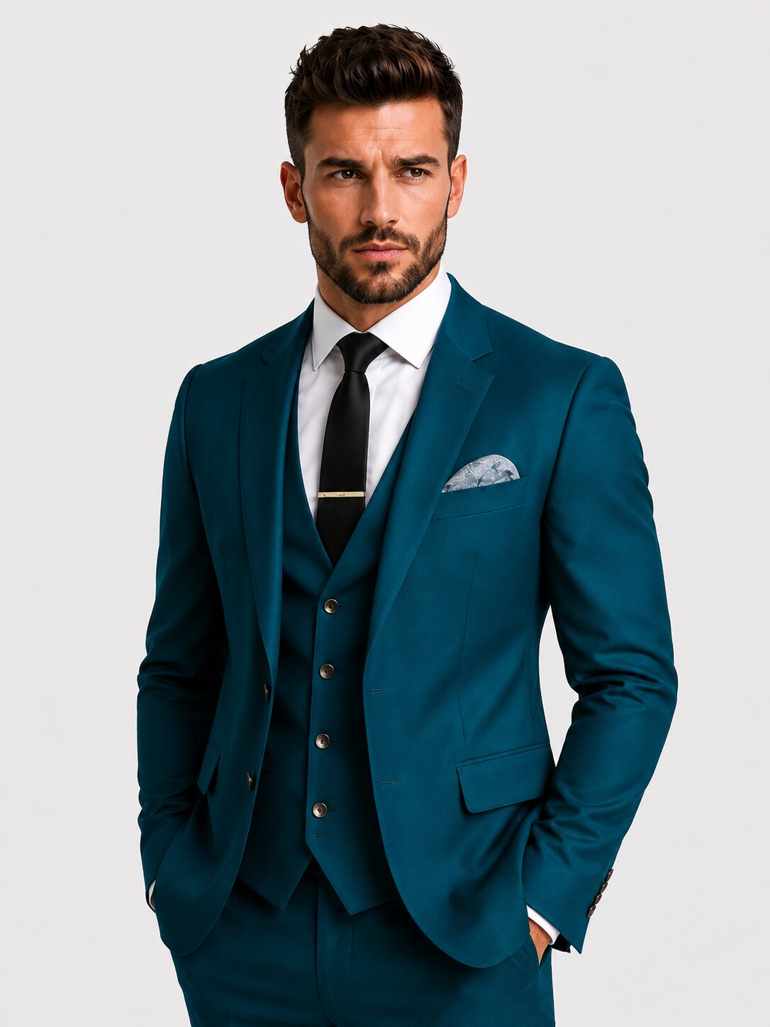 Men's Teal 3 Piece Suit Slim Fit Notch Lapel