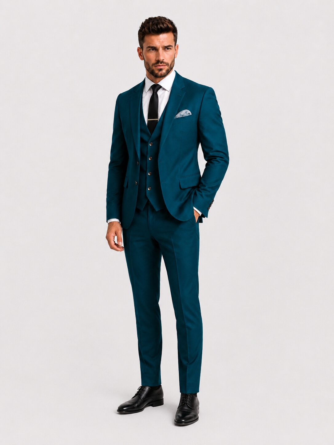 Men's Teal 3 Piece Suit Slim Fit Notch Lapel
