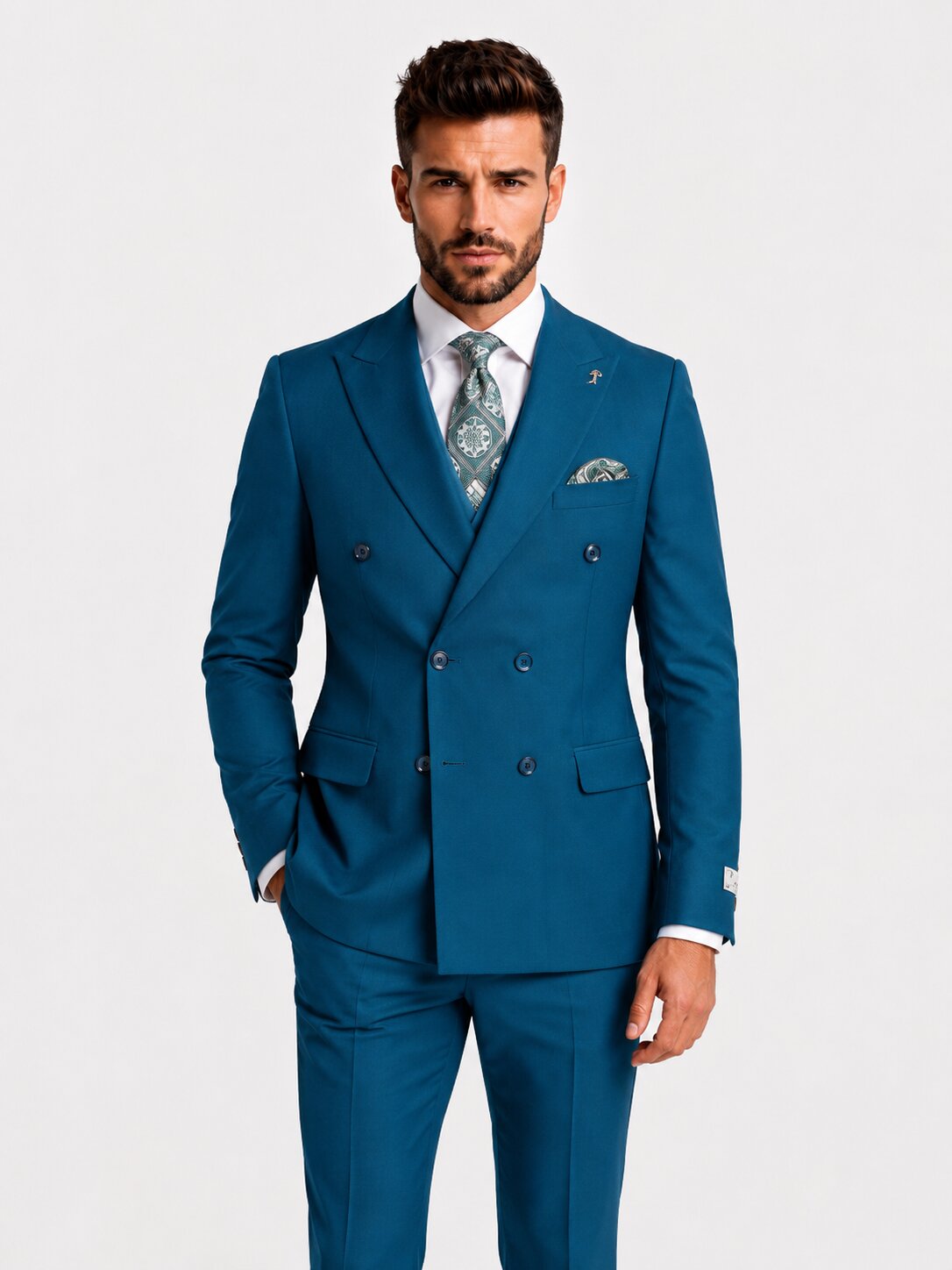 Men's Teal Blue Double Breasted Wedding Suit