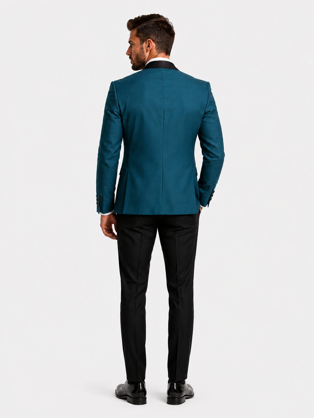Men's Teal Blue Wedding Tuxedo 3 Piece Suit with Black Pants
