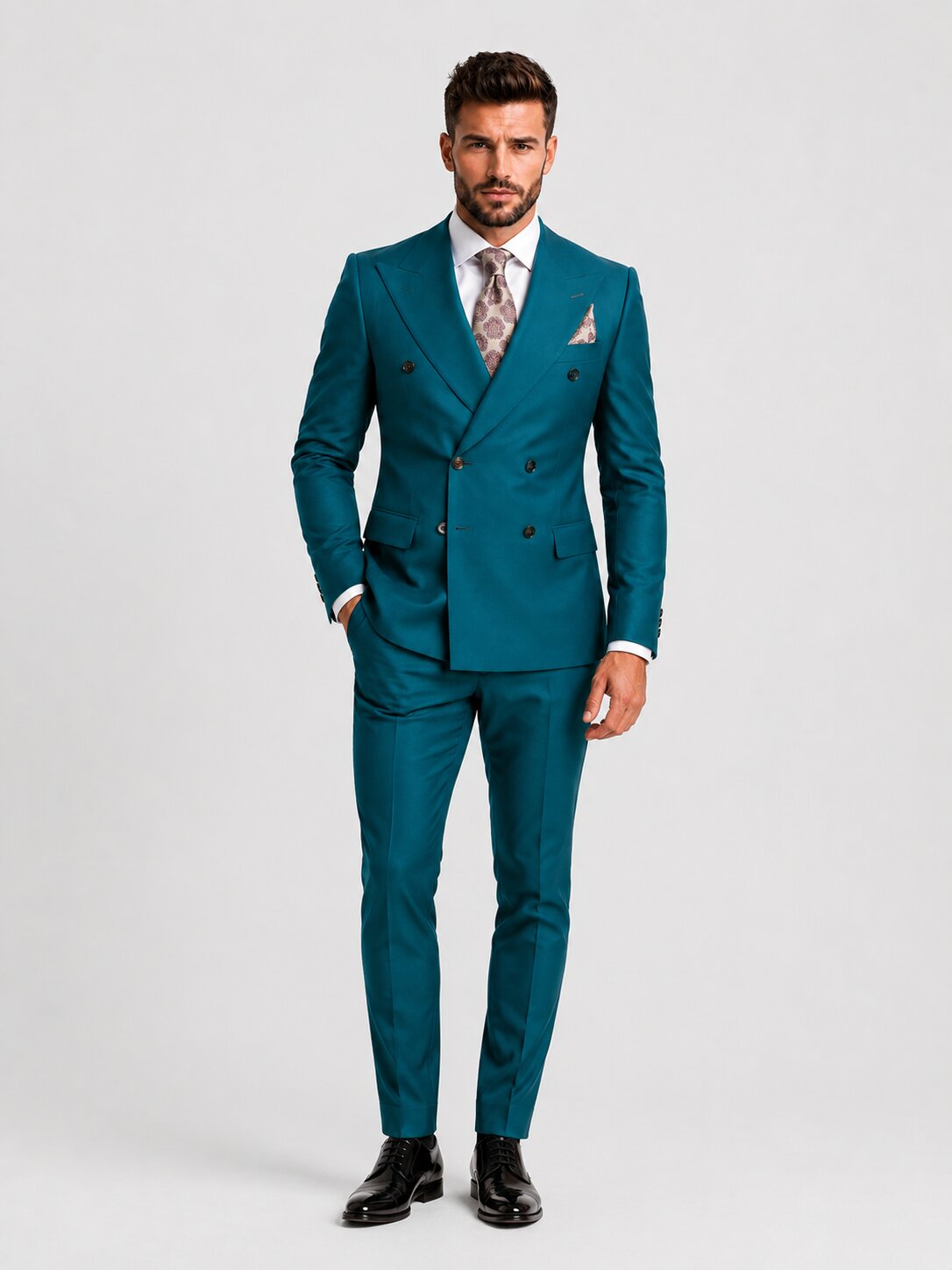 Men's Double Breasted Teal Suit