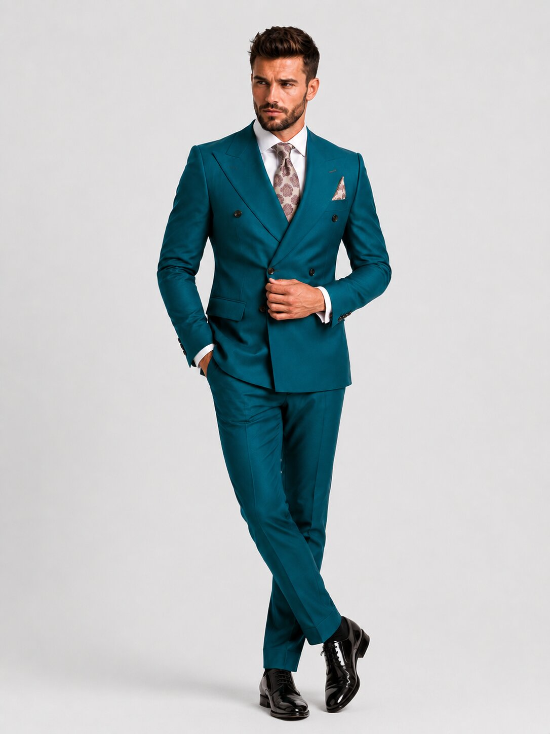 Men's Double Breasted Teal Suit