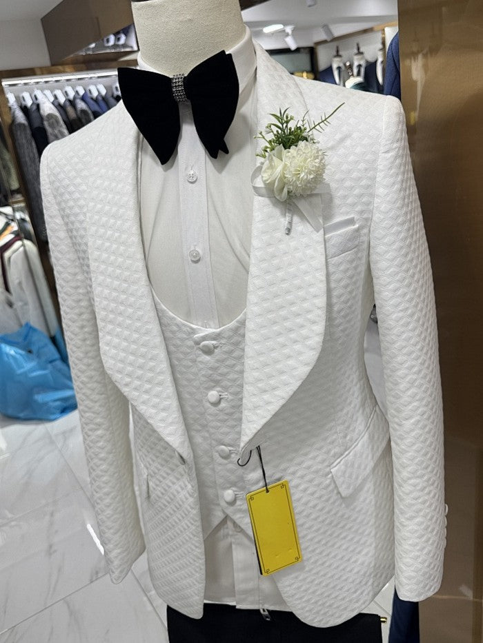 Men’s Textured Shawl Lapel 3 Piece Wedding Tuxedo