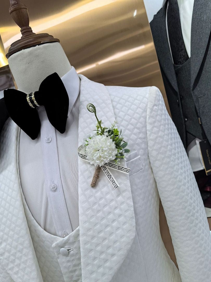 Men’s Textured Shawl Lapel 3 Piece Wedding Tuxedo