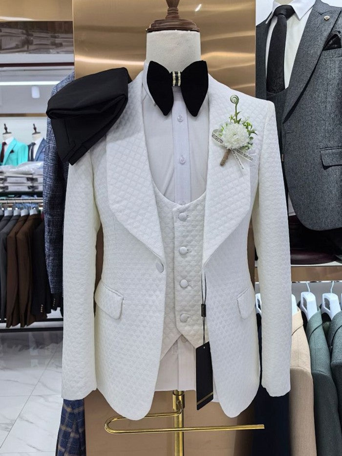 Men’s Textured Shawl Lapel 3 Piece Wedding Tuxedo