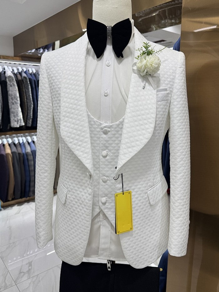 Men’s Textured Shawl Lapel 3 Piece Wedding Tuxedo