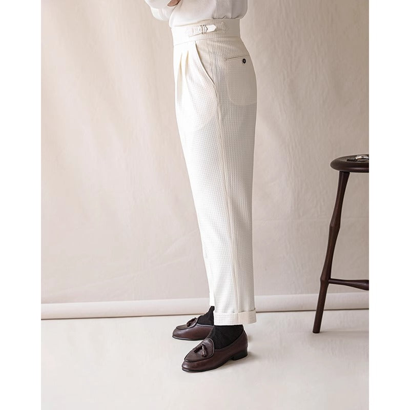 Men’s Waffle Texture High-Waisted Gurkha Dress Pants