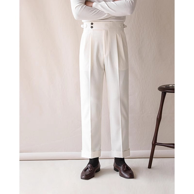 Men’s Waffle Texture High-Waisted Gurkha Dress Pants
