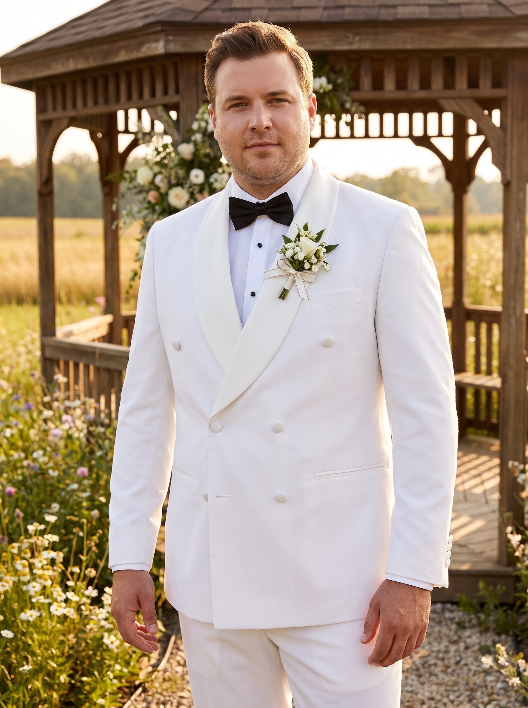 Men’s All White Double-Breasted 2 Piece Wedding Tuxedo