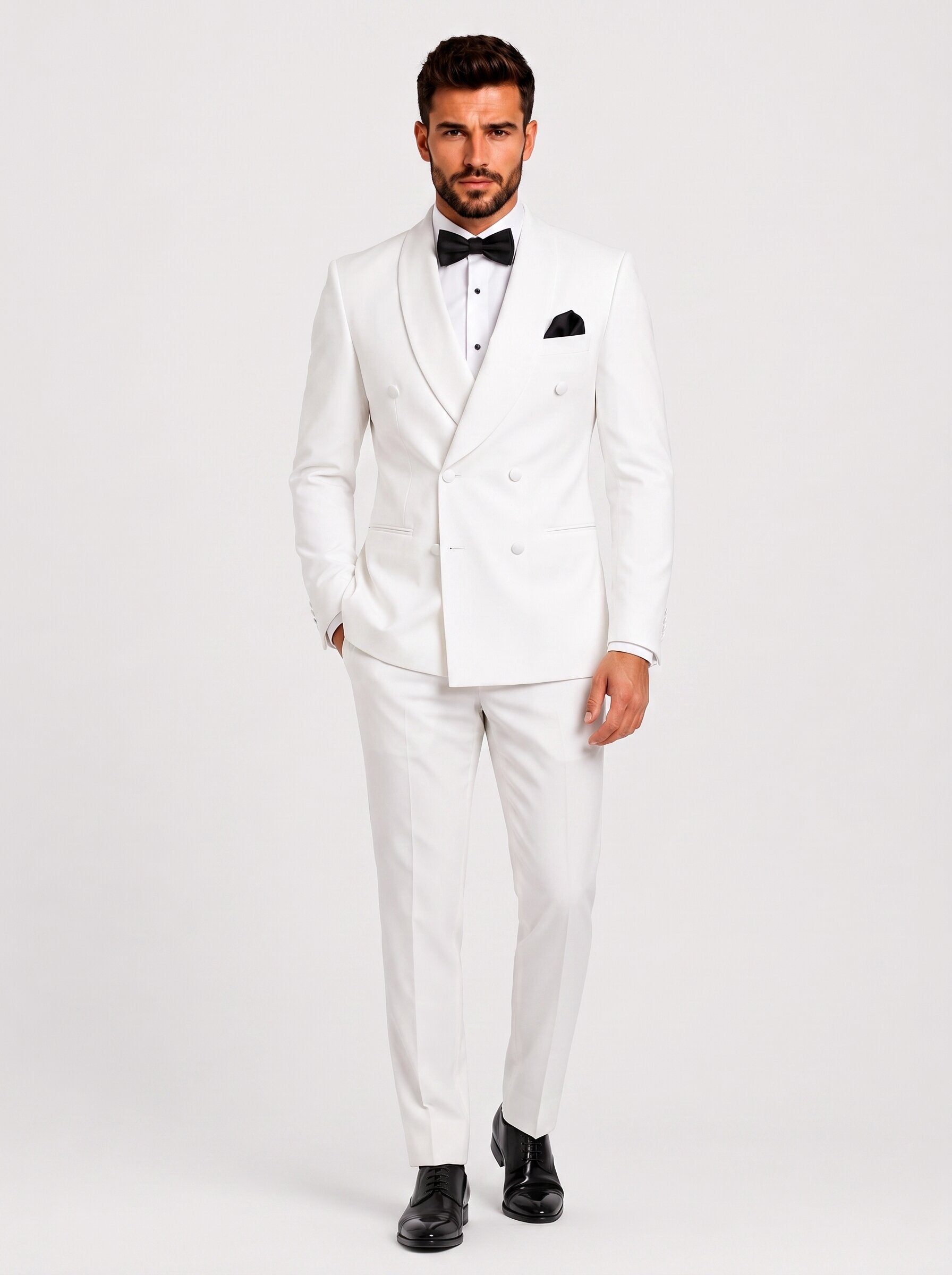 Men’s All White Double-Breasted 2 Piece Wedding Tuxedo