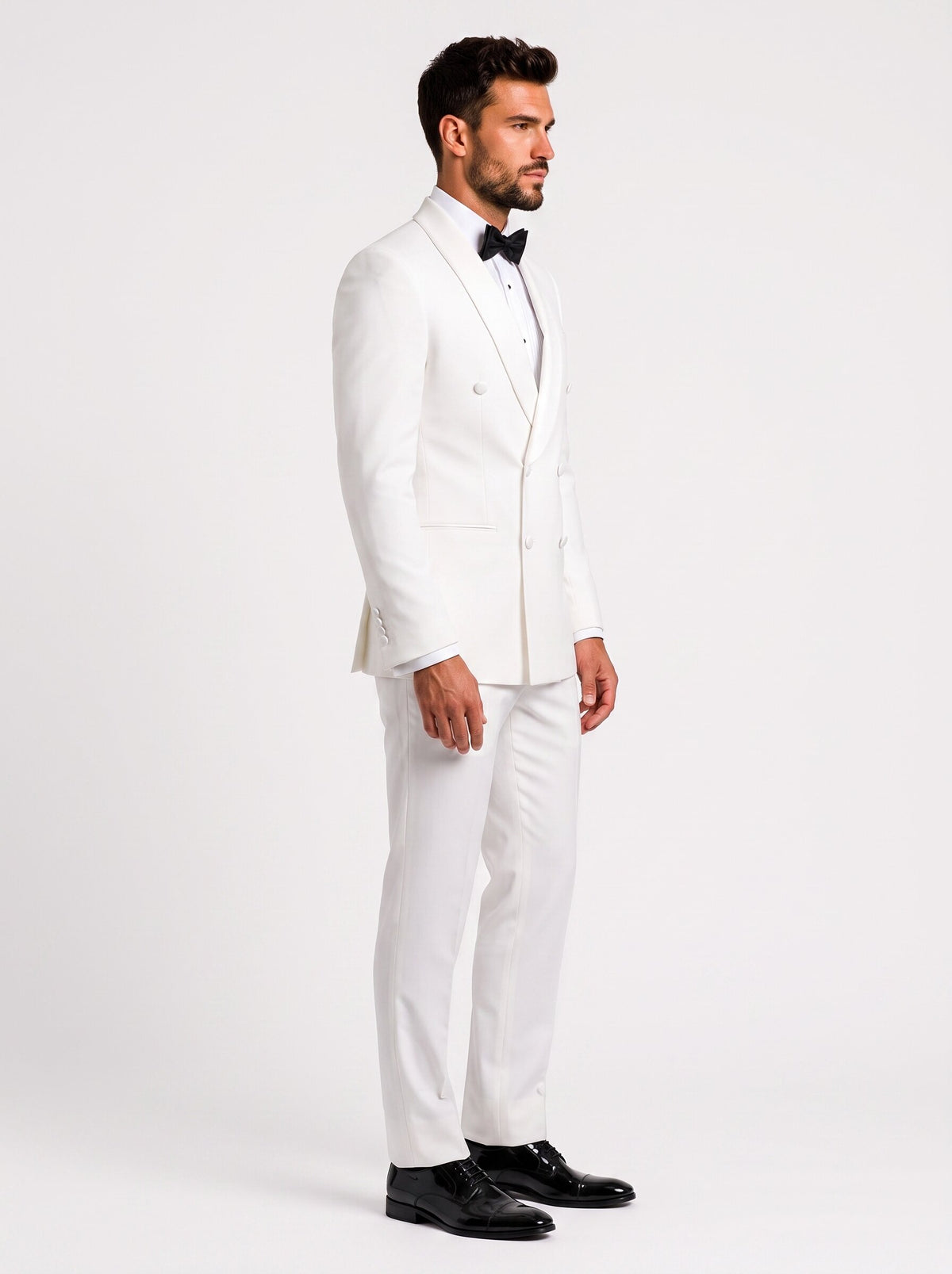 Men’s All White Double-Breasted 2 Piece Wedding Tuxedo