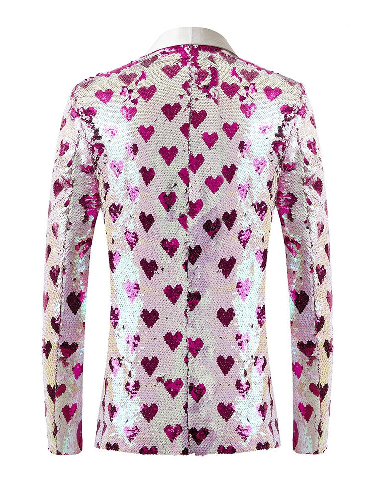 Men's White Pink Heart Sequin Blazer