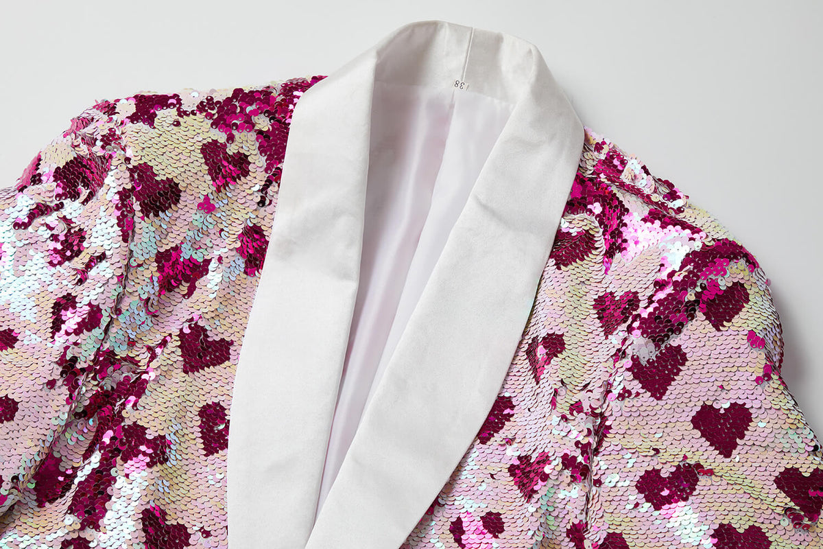 Men's White Pink Heart Sequin Blazer