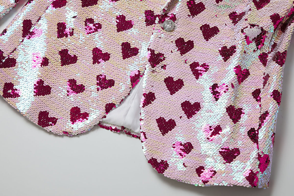 Men's White Pink Heart Sequin Blazer