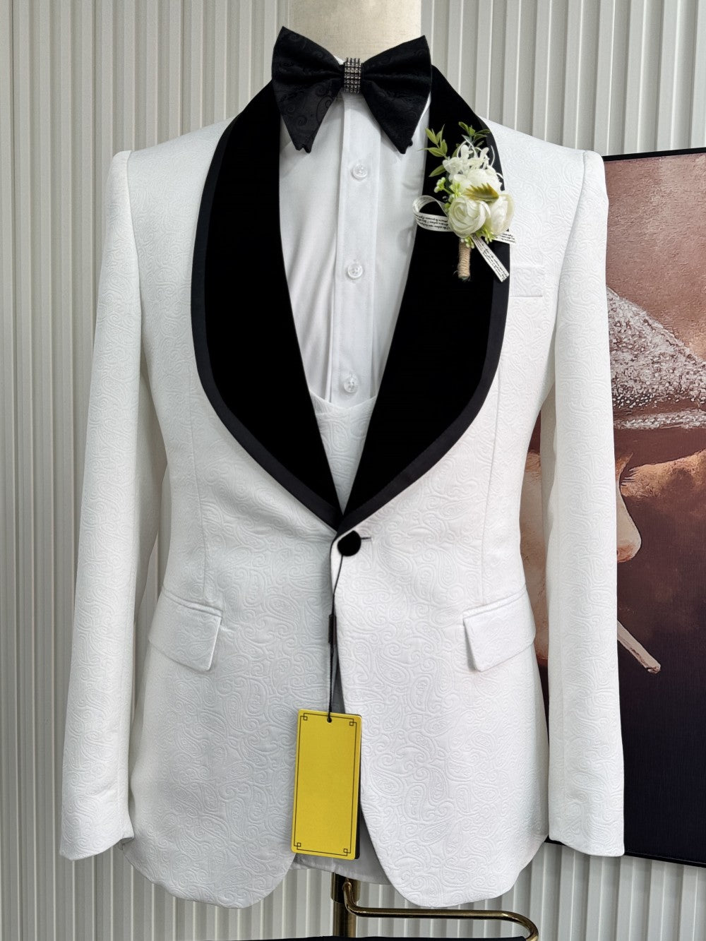 Men’s White Tuxedo with Black Shawl Lapel