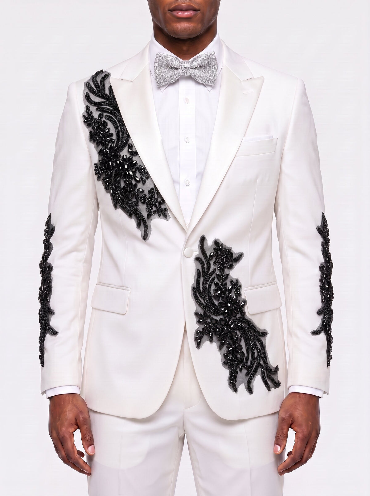 Men's White Suit With Rhinestones 2 Piece