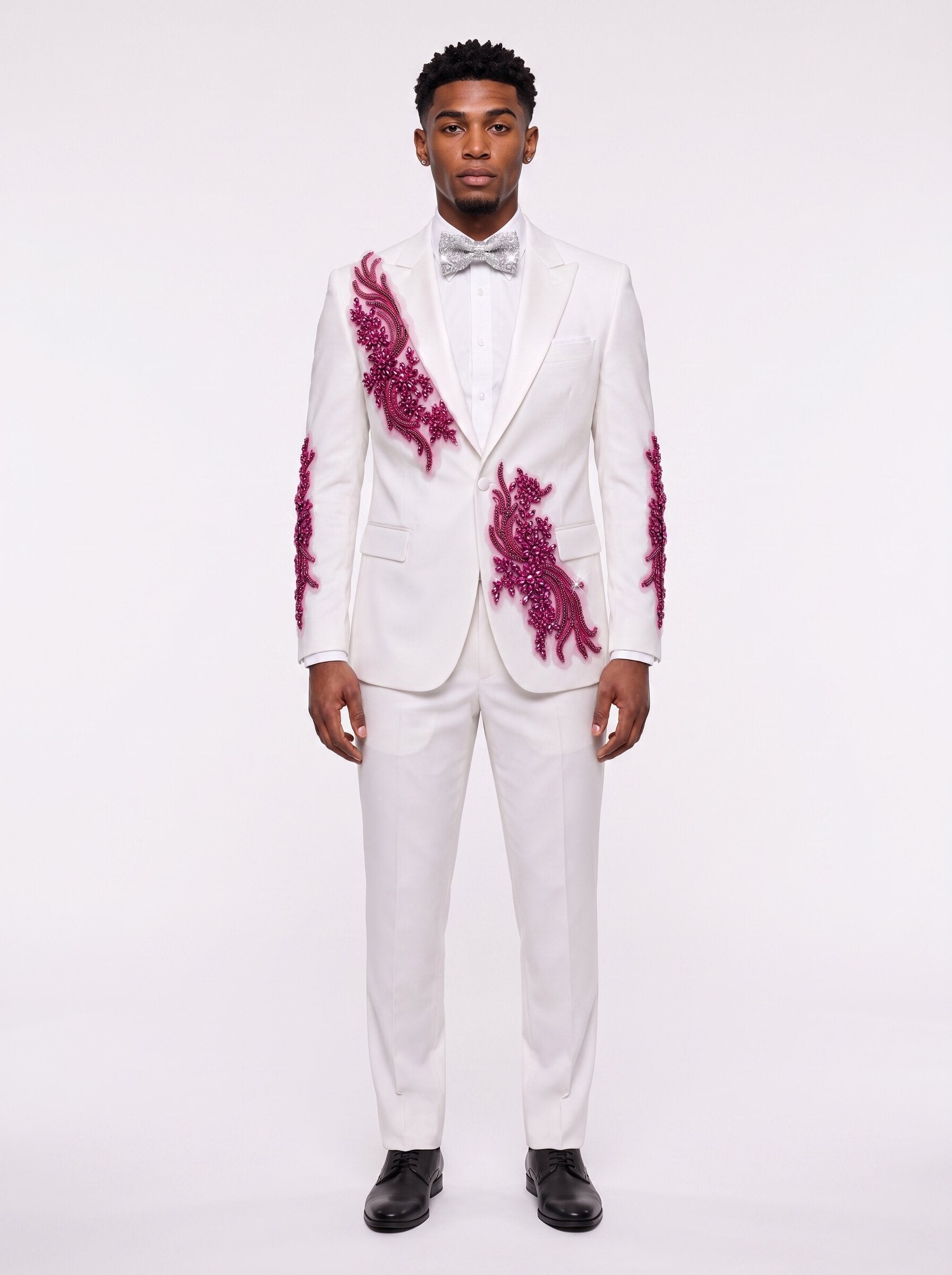 Men's White Suit With Rhinestones 2 Piece