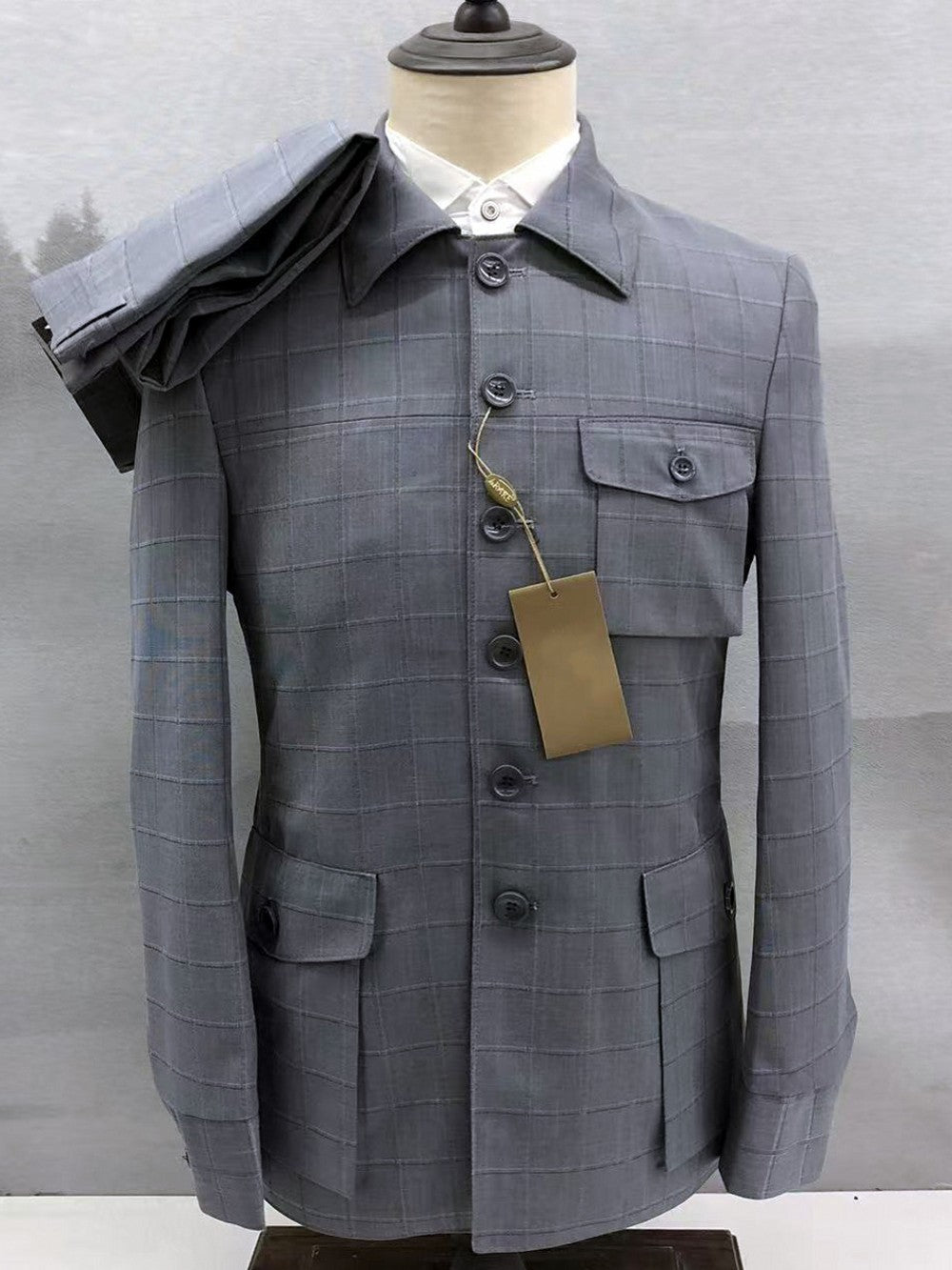 Men’s Windowpane Safari Suit 2 Piece
