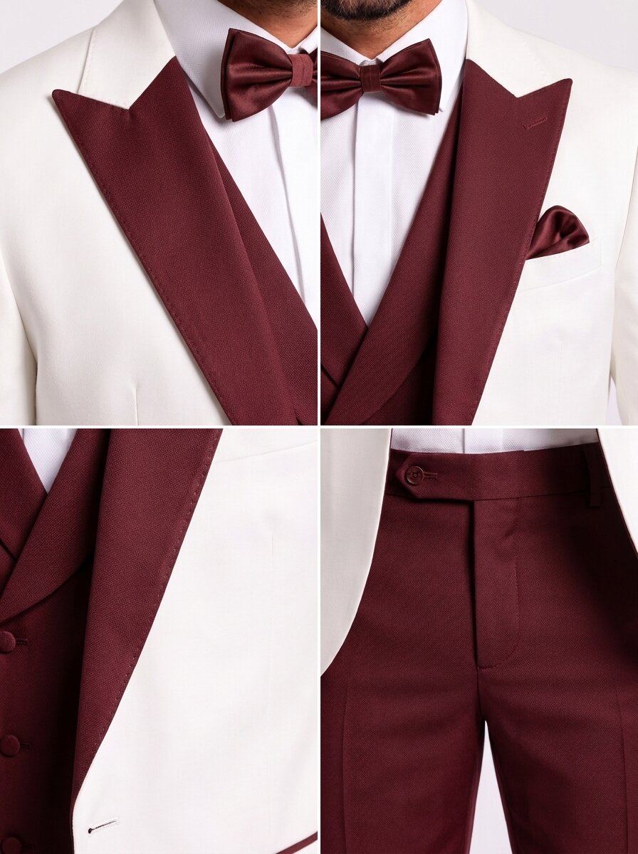 Men’s Ivory & Burgundy 3-Piece Wedding Tuxedo