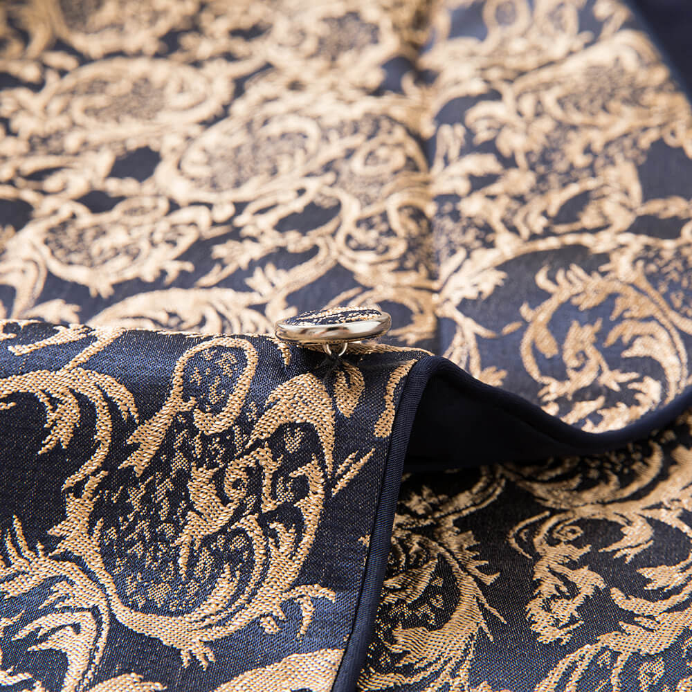 Men's 3 Piece Vintage Style Gold Damask Jacquard Suit