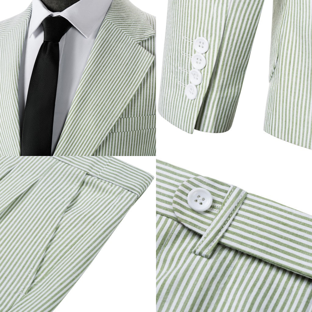 Men’s Pinstripe Seersucker Suit – Lightweight Breathable Summer Suit