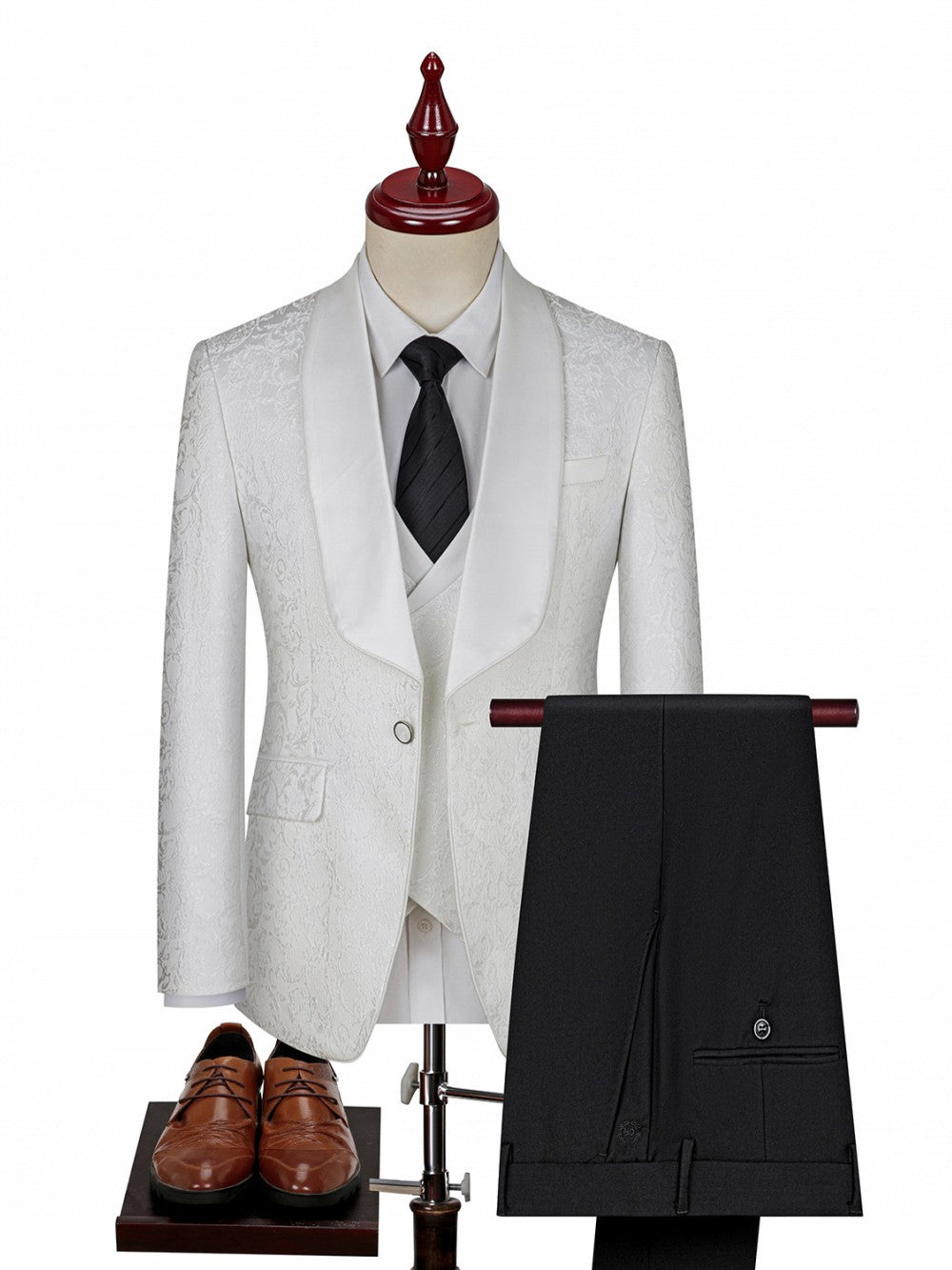 Men's 3 Piece Vintage Style Gold Damask Jacquard Suit