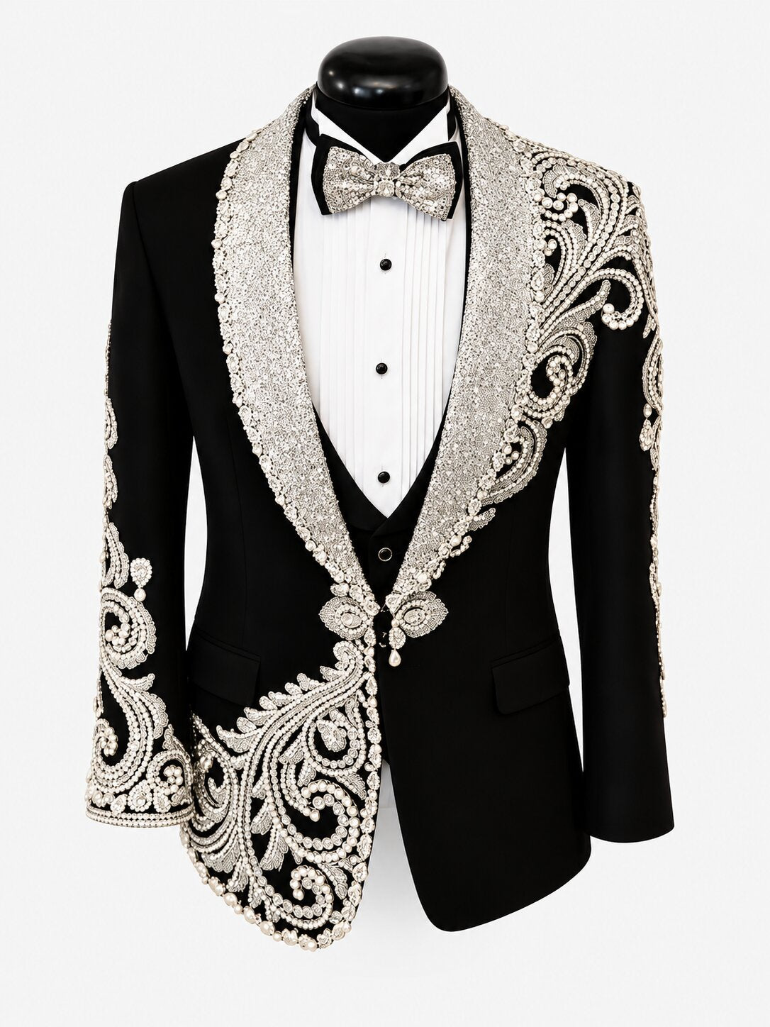 Men’s Black Rhinestone Embellished 3-Piece Tuxedo Suit