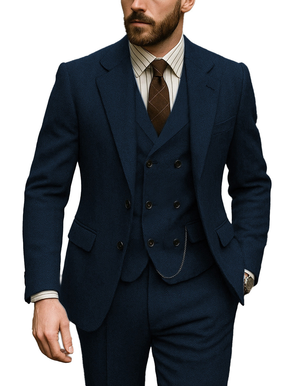 Men's Tweed Herringbone 3 Piece Suit Vintage Style