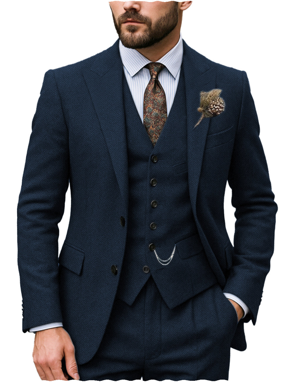 Men's 3-Piece Herringbone Suit Vintage Style