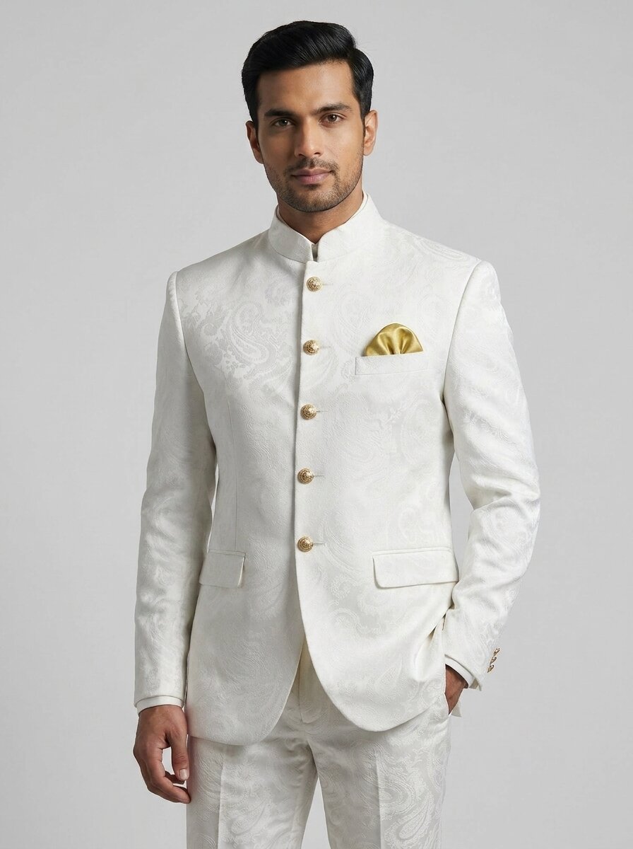 White Paisley Nehru Suits