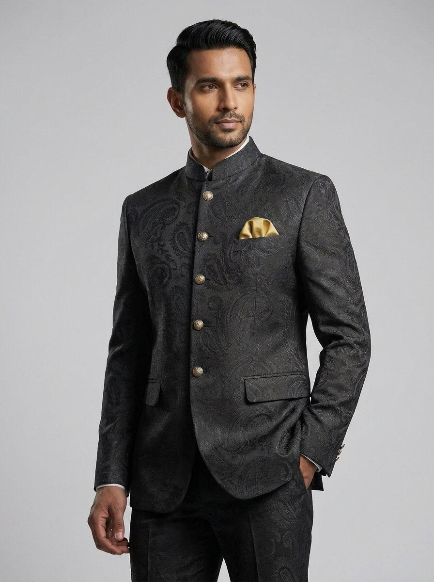 Black Paisley Nehru Suits