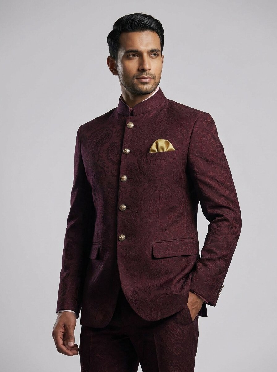 Maroon Paisley Nehru Suits