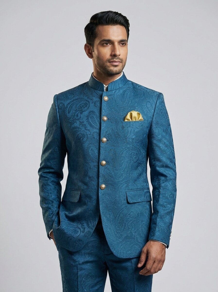 Teal Paisley Nehru Suits