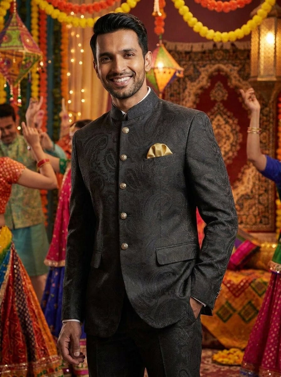 Black Paisley Nehru Suits