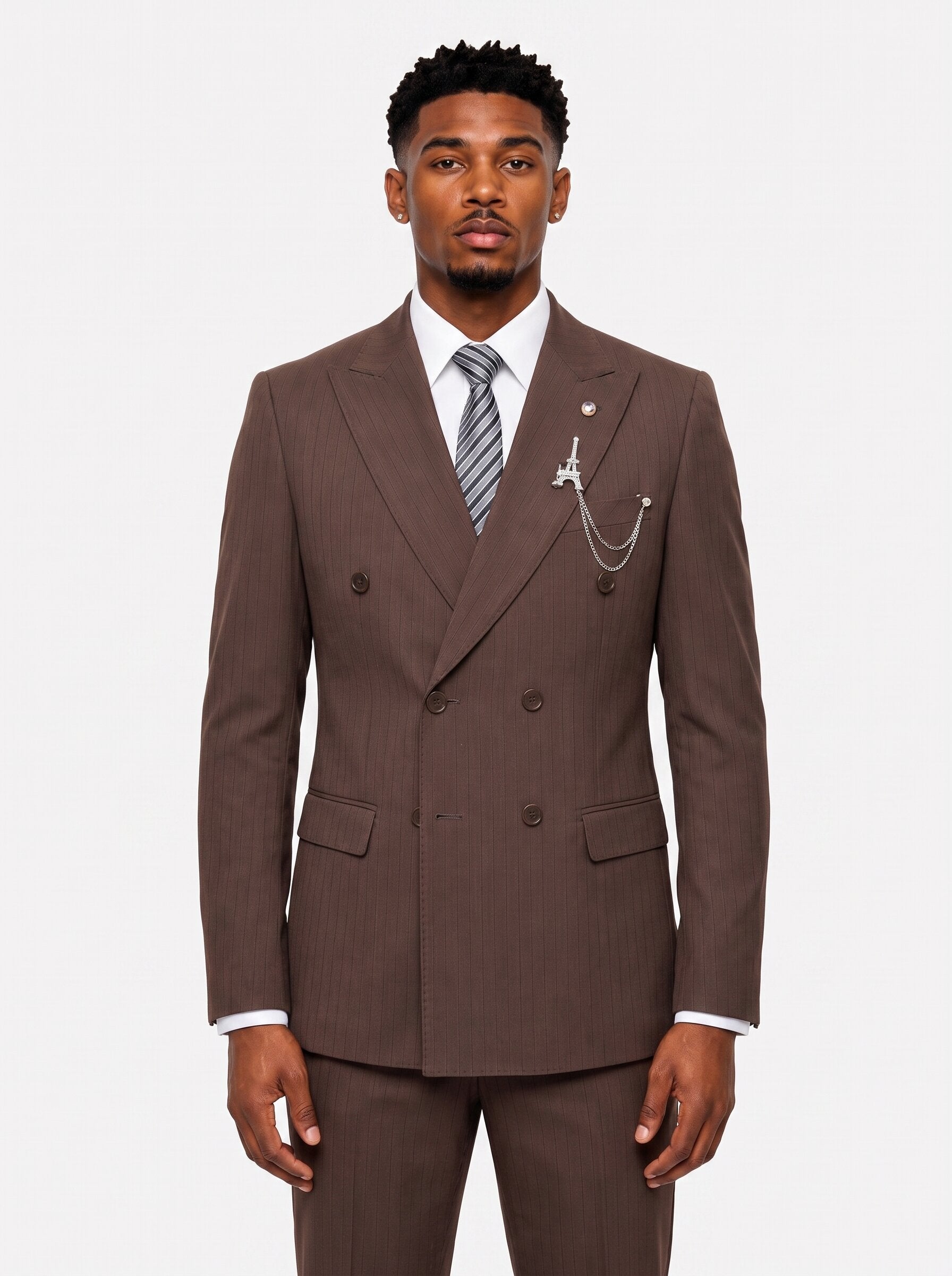 Men's Pinstripe Double Breasted Suit Peak Lapel