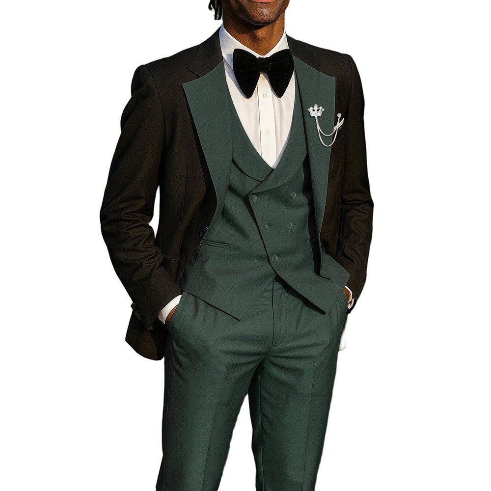Men's 3 Piece Suit Slim Fit Tuxedo Style Contrast Lapel Prom Evening