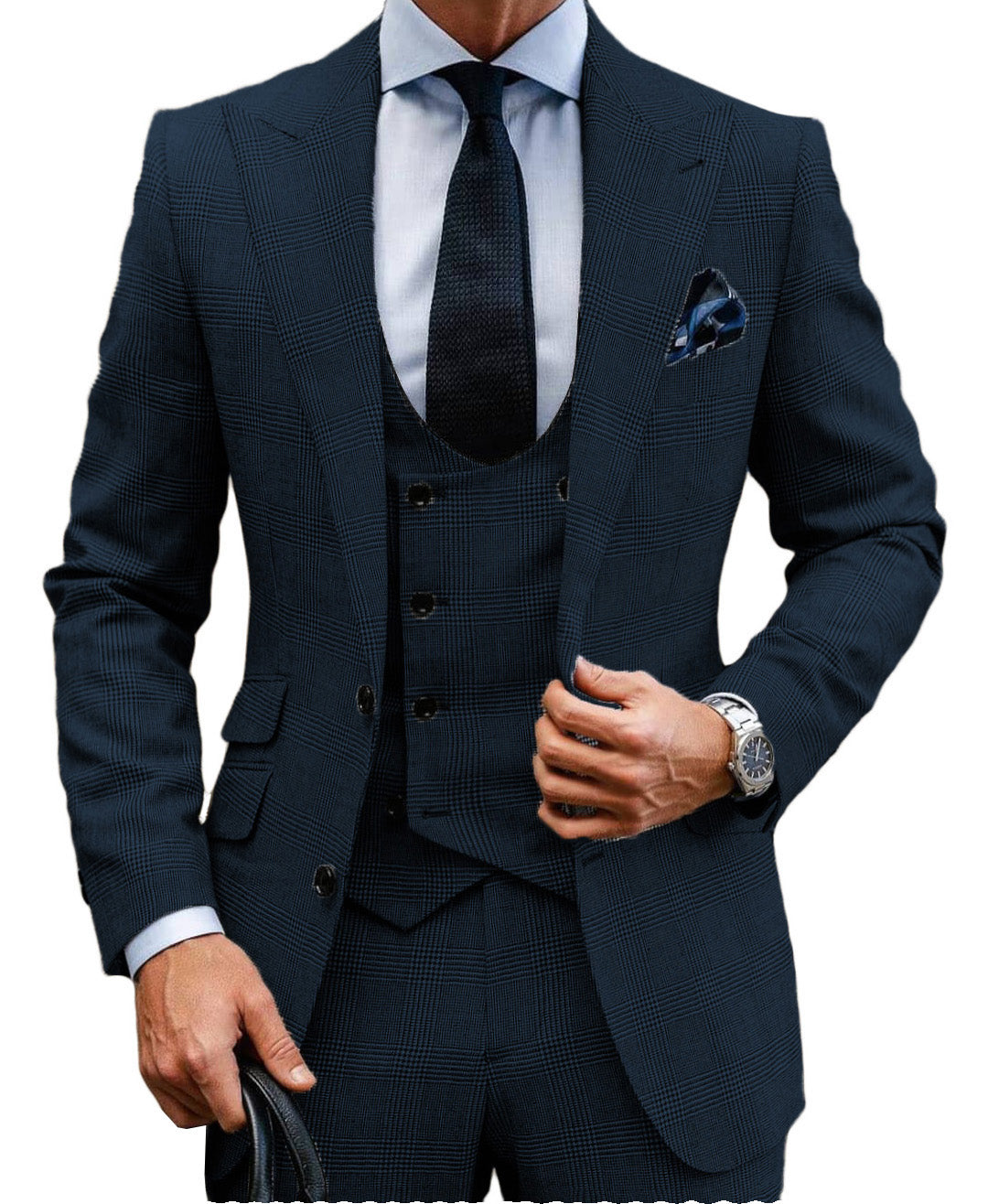 Casual Men's Suits Slim Fit 3 Piece Wool Plaid Tuxedos