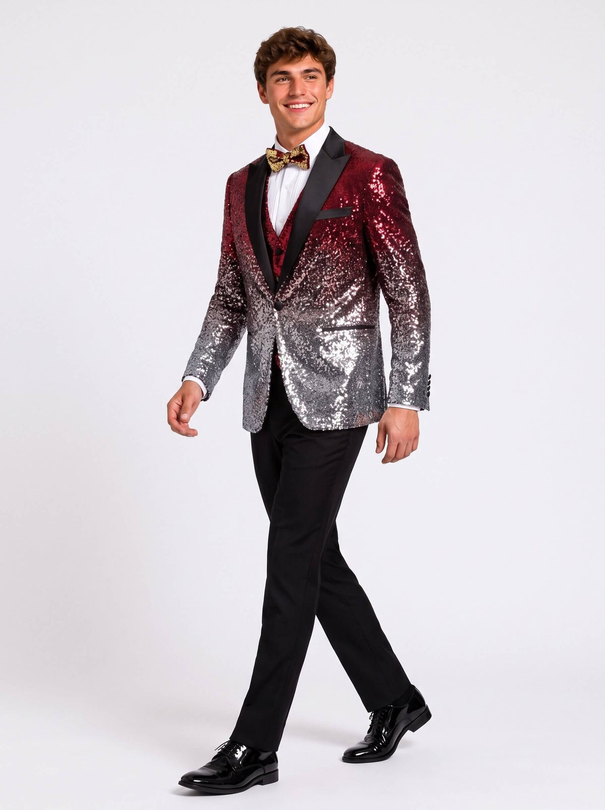 Silver Gradient Sequin 3 Piece Prom Suit