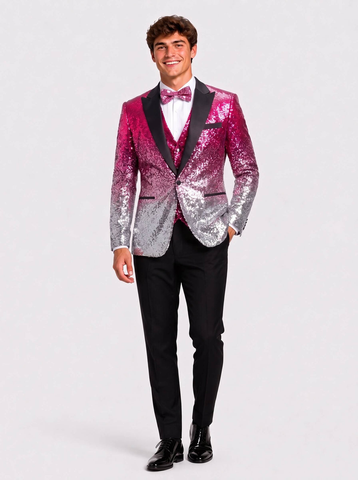 Silver Gradient Sequin 3 Piece Prom Suit