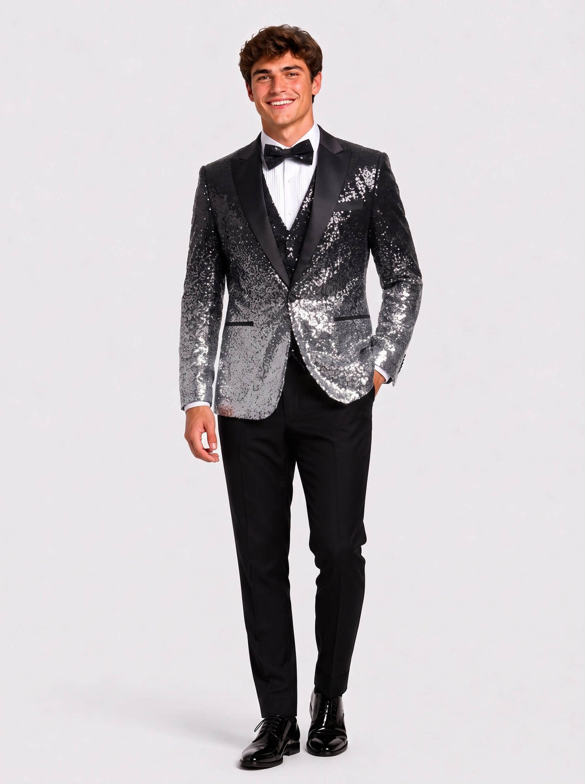 Silver Gradient Sequin 3 Piece Prom Suit