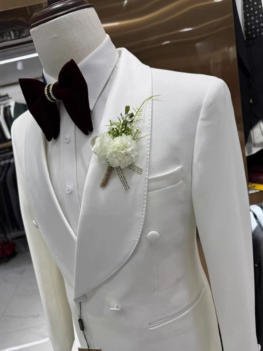Men's Double Breasted Shawl Lapel Tuxedo with Black Trousers – Groom Wedding & Formal Dinner Suit