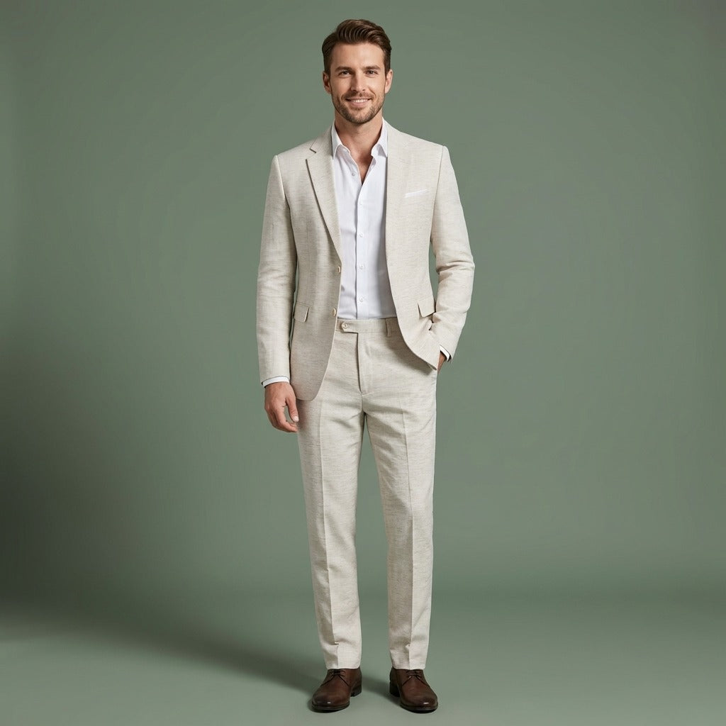 Men's Linen 2 Piece Suit - Summer Casual Wedding Suit