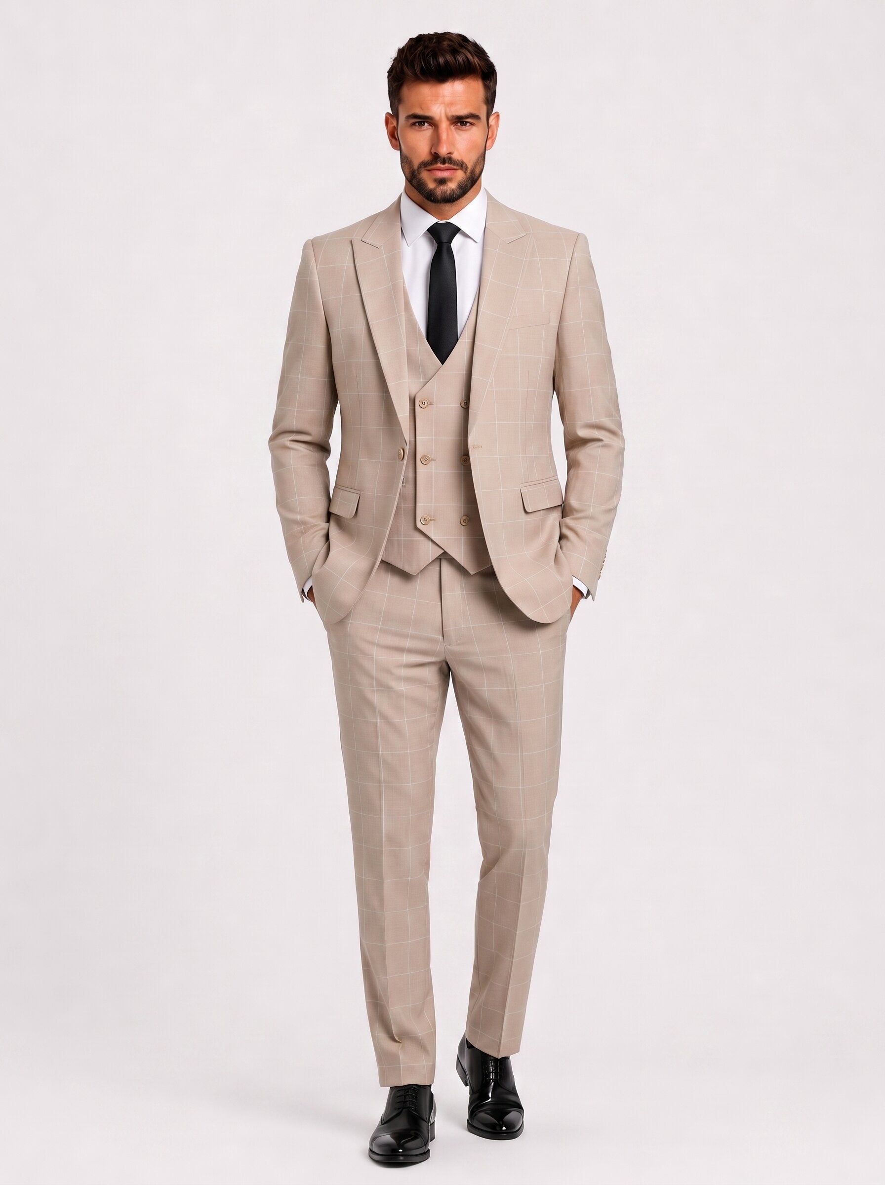 Men's Slim Fit Checkered 3-Piece Suit
